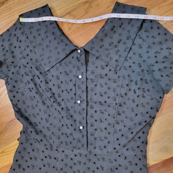 Vintage Black Eyelet Dress With Crystal Buttons. - Picture 10 of 16